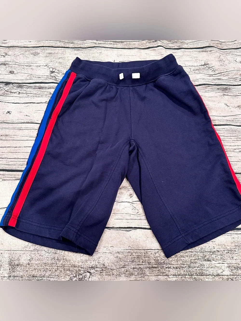 Hanna Andersson Navy Athletic Shorts with Red & Blue Side Stripes Size 12